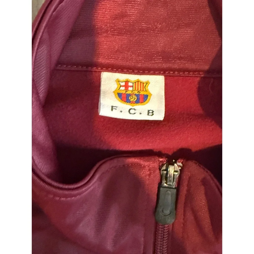 FC Barcelona Track Jacket Mens Large Burgundy Blue Full Zip Soccer FCB Warm Up